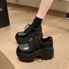NEW Spring and Autumn New Round Toe Lace Up Bright Leather Face Thick Sole Waterproof Platform Black High Heel Single Shoe