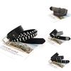 Punk Leather Style Belt With Three Row Hollow Square Buckle Bullet Design Head