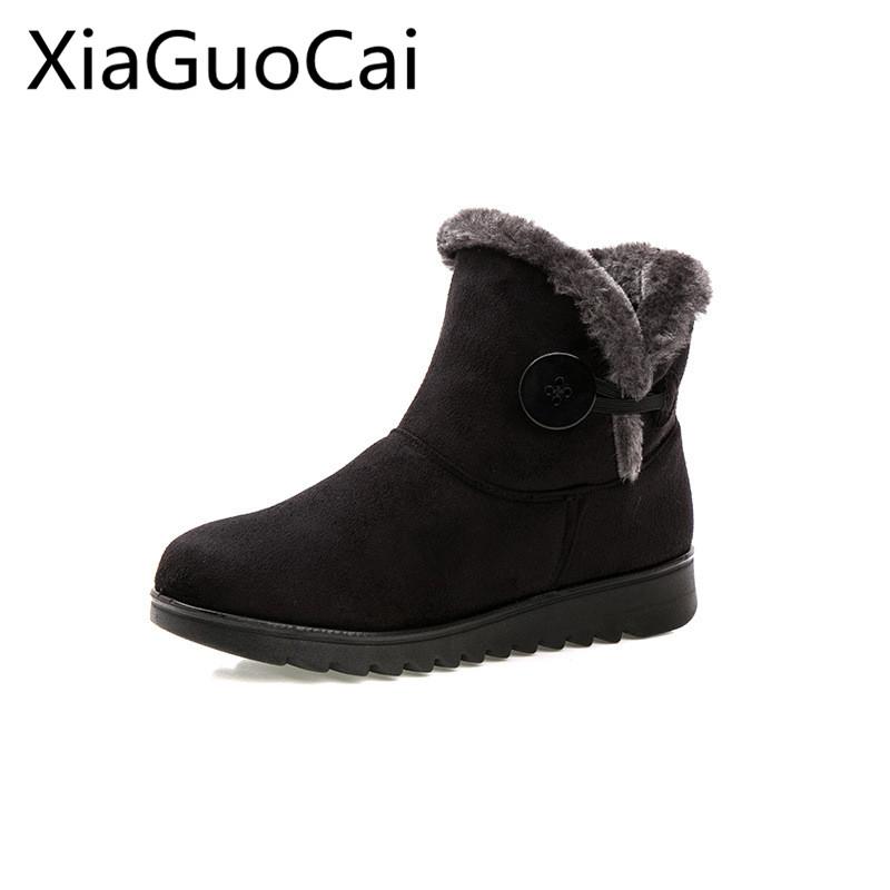 Высококачественный бренд Женские зимние сноубутсы большого размера Резиновые теплые с коротким плюшем Сноубутсы Хлопковые ботинки