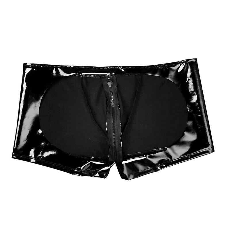 Mens PVC Zip Pouch Backless Briefs Wet Look Lingerie Trunks Shorts Gay Male Funny Open Back Jockstrap Open Butt Panties