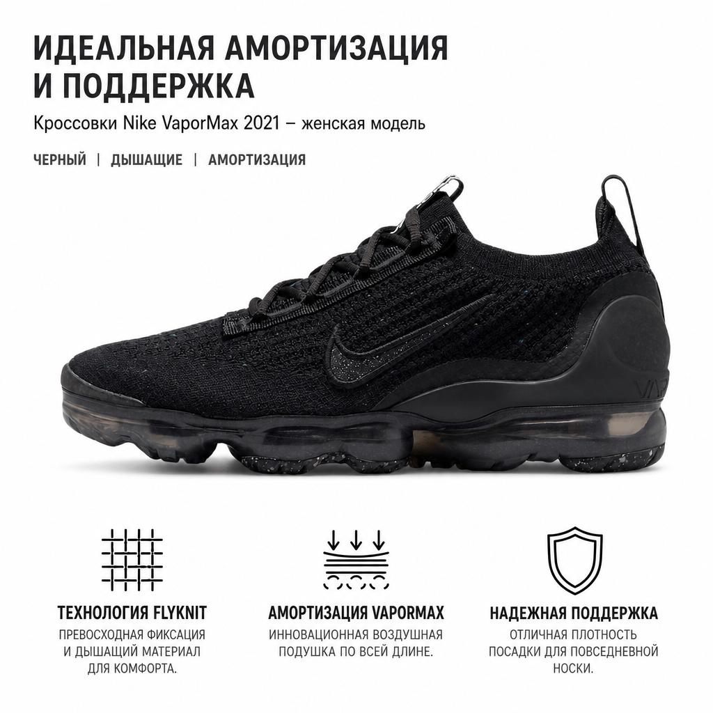 Nike Air VaporMax 2021 Flyknit Черные женские кроссовки металлик-серебристый DC9454-001