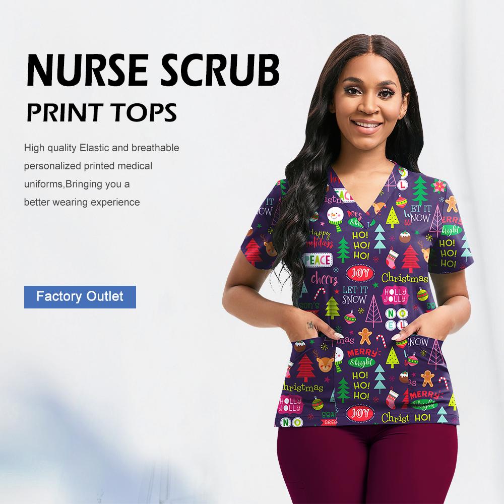 Medical Scrubs Women Nursing Accessories Short Sleeved Shirt Nurse Doctor Workwear Men Healthcare Pharmacy Jacket Top Soft Scrub