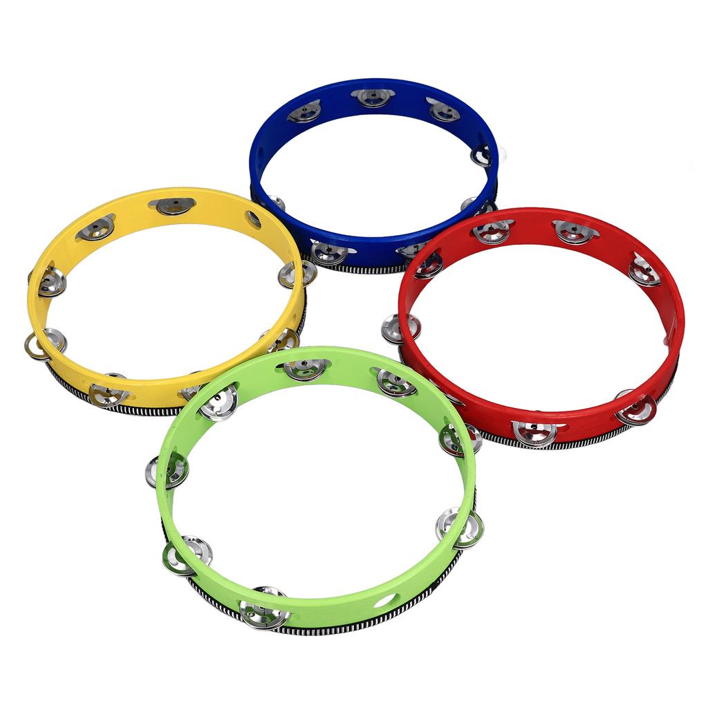 4Pcs Wooden Tambourine Set Metal Jingles Handheld Tambourine Drum for Churches Concerts Percussion Instrument