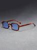 1 Pair of Men's European and American Retro Beige-studded Rectangular Fashion Street Hip-hop All-match Stylish Sunglasses Suitab