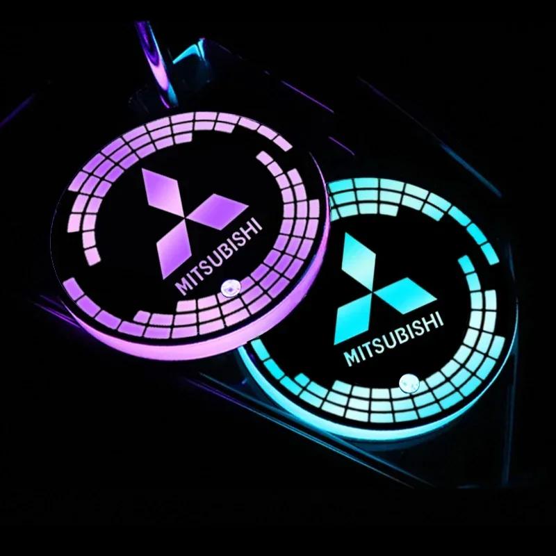 lcbk8 LED 7 Colors Car Coaster Light Water Cup Drinks Holder Mat For Mitsubishi ASX Galant Mirage L200 EVO Triton Pajero Outlander