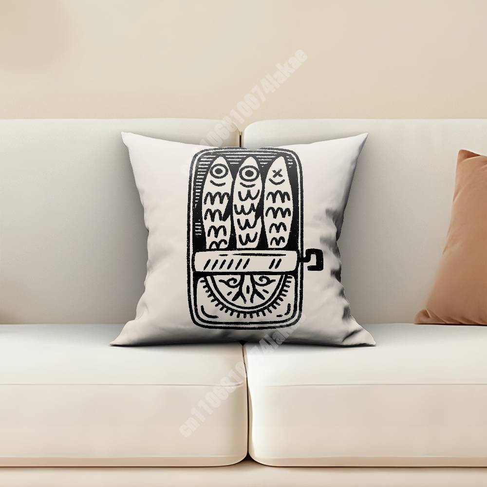 Sardine Fish Retro Seafood Pillow Cover Sofa Couch Cushion Case Creative Workspace Accent Home Decor