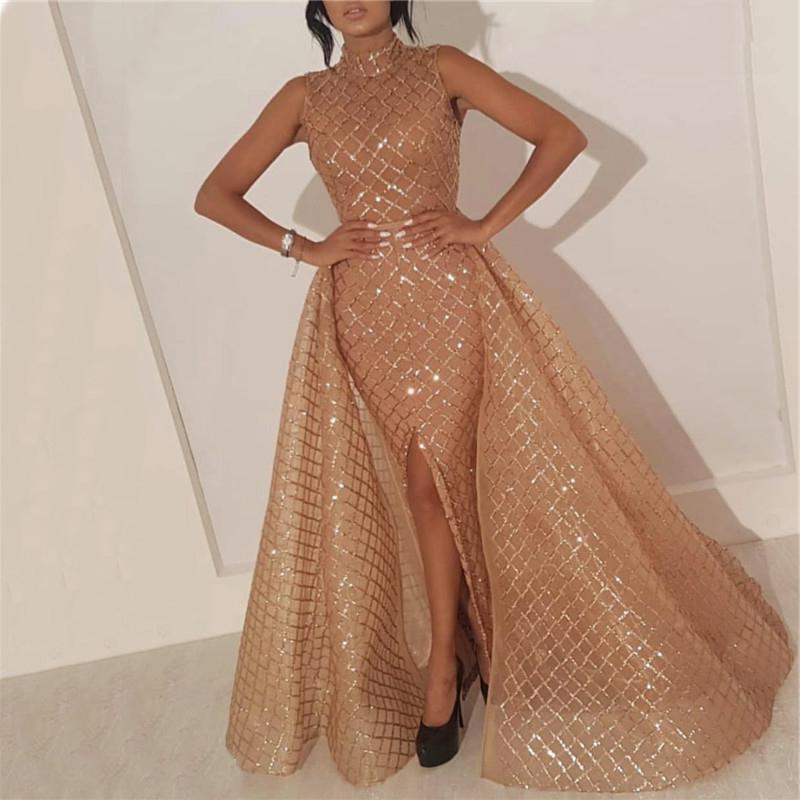 Женское длинное платье с V-образным вырезом, золотым тиснением и пайетками 2025 года