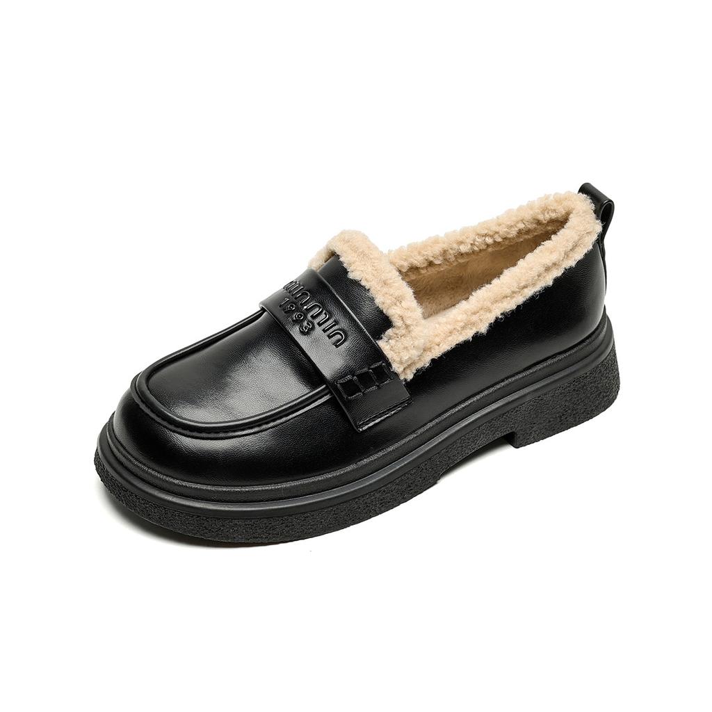 New Spot, Autumn and Winter Velvet Loafers Women's Retro British Style Small Leather Shoes, Snow Boots, Warm Cotton Shoes