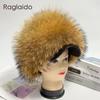 Шапка из натурального меха енота, лисы, женская зимняя теплая кепка с пушистыми полями, женские зимние уличные снежные шапки из натурального меха, холодные шапки оптом