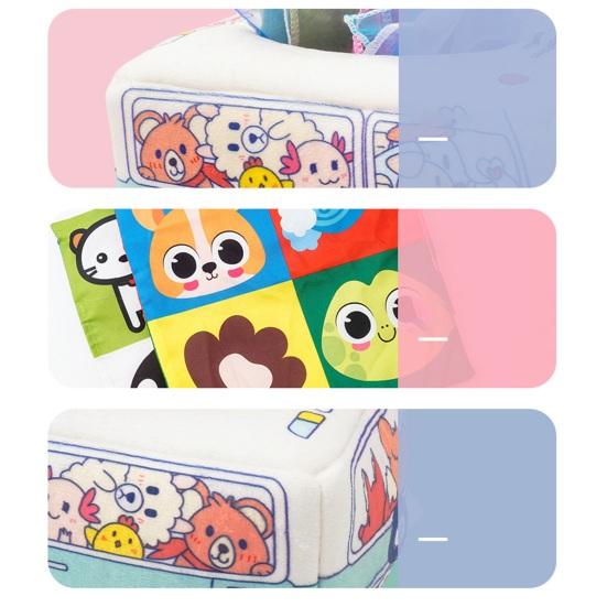 Красочная коробка для салфеток, детские сенсорные игрушки, мультяшная коробка с животными, мягкая коробка для салфеток с мятой бумагой