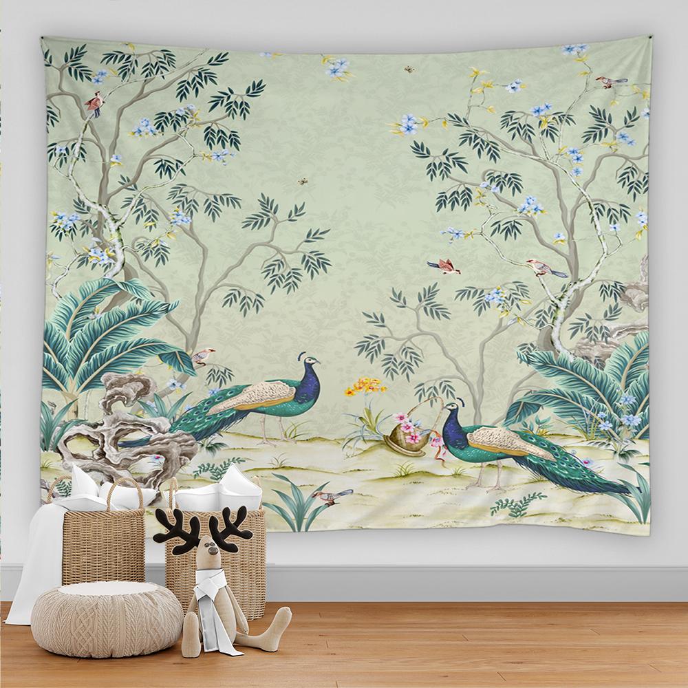 Гобелен с тропическим лесом, растениями и животными, природный пейзаж, богемный художественный гобелен в стиле хиппи, матрас, украшение для дома