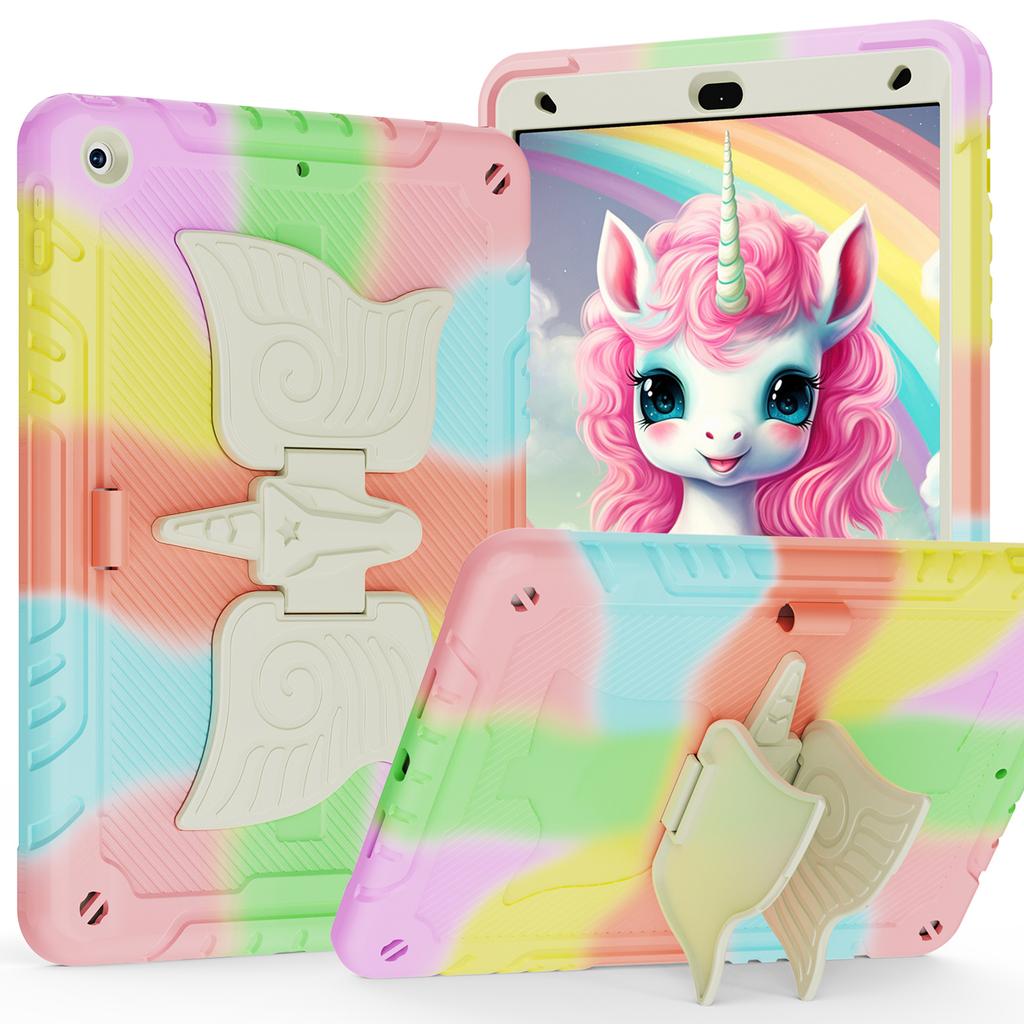 For iPad 10.2 (2021)/10.2 (2019)/10.2 (2020) Case Silicone+PC Drop-resistant Tablet Cover with Unicorn Kickstand