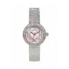 Round Quartz Watch For Women Rhinestone Bezel Geometric Line Dial Textured Mesh Strap Elegant Daily Waterproof Wristwatch
