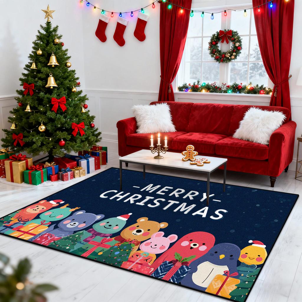 Christmas New Year Large Size Carpets Living Room Decoration Non-slip Sofa Area Rugs for Bedroom Cloakroom Floor Mat Washable