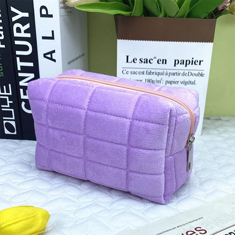 Милая меховая косметичка для женщин на молнии, большая однотонная косметичка, дорожные косметички, милая мини-сумка для туалетных принадлежностей на молнии