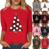 Women's Fashion Casual Three-quarter Sleeve Christmas Print Crewed Neck Top