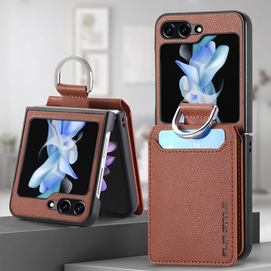 Magnetic Ring Holder Leather Wallet Card Slot Case for Samsung Galaxy Z Flip 5 Z Flip4 Z Flip3 5G Zflip4 Kickstand Vertical Cover