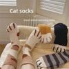 Coral Fleece Cat Paw Winter Socks: Cozy, Thick, Cute Cartoon Floor Socks for Home and Sleep.