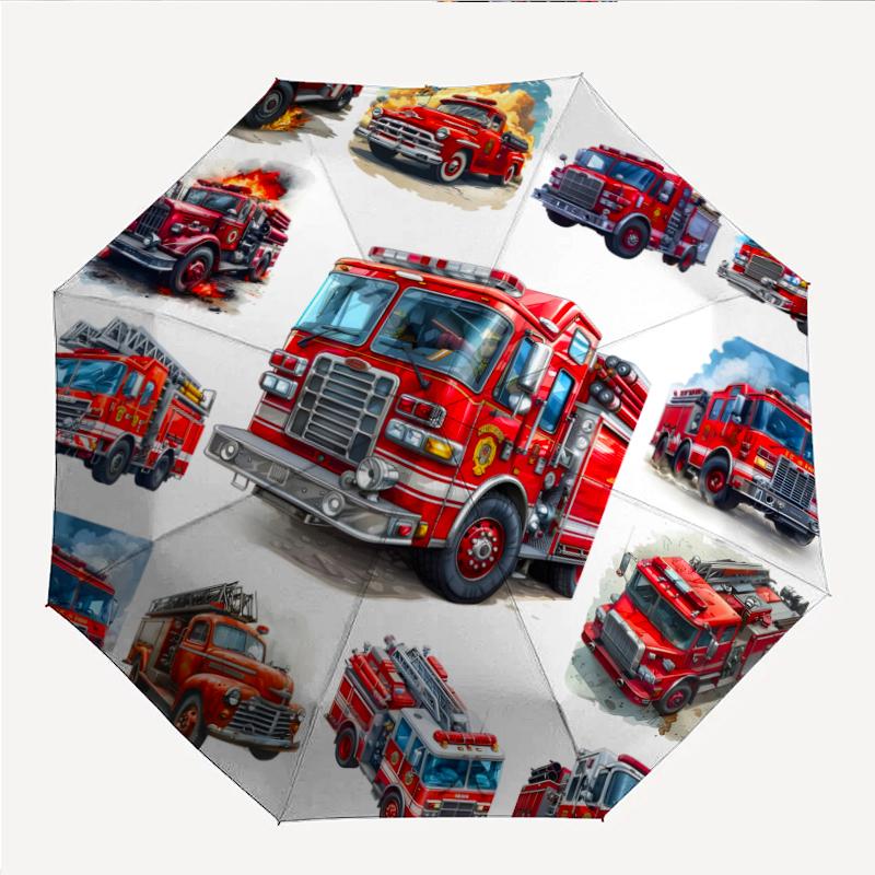 Fire Truck Fashionable Automatic Opening/Closing Folding Umbrella. Portable and Foldable, Ideal for Gift, Travel, and Daily Use.