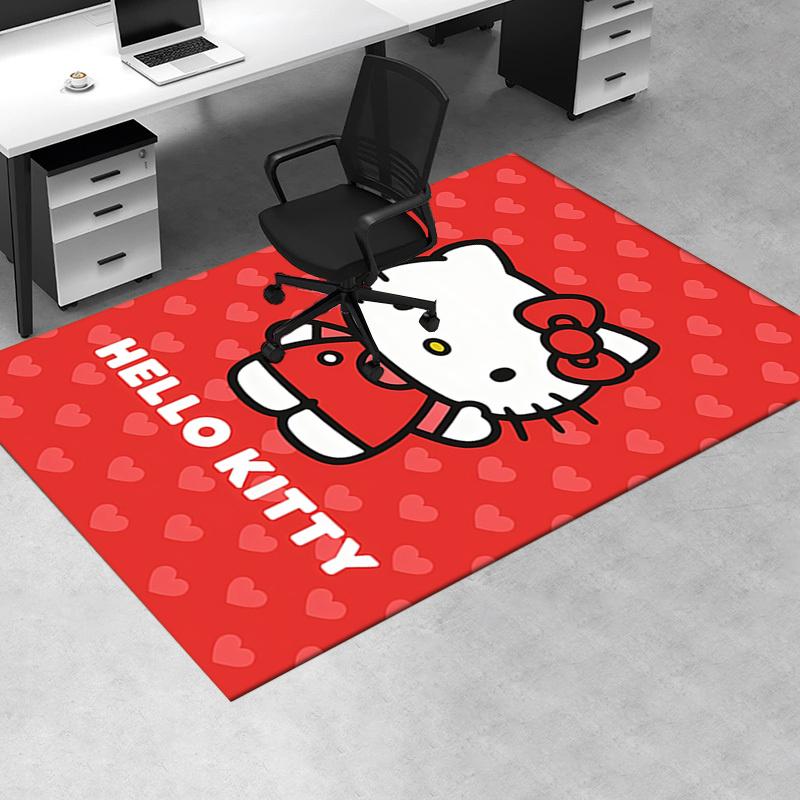 Office Rug Hello Kitty, Red Heart Anti-Slip Rug, Machine Washable for Living Room, Bedroom, Office, Multiple Sizes, Bedroom Mat, Decorative Mat, Durab