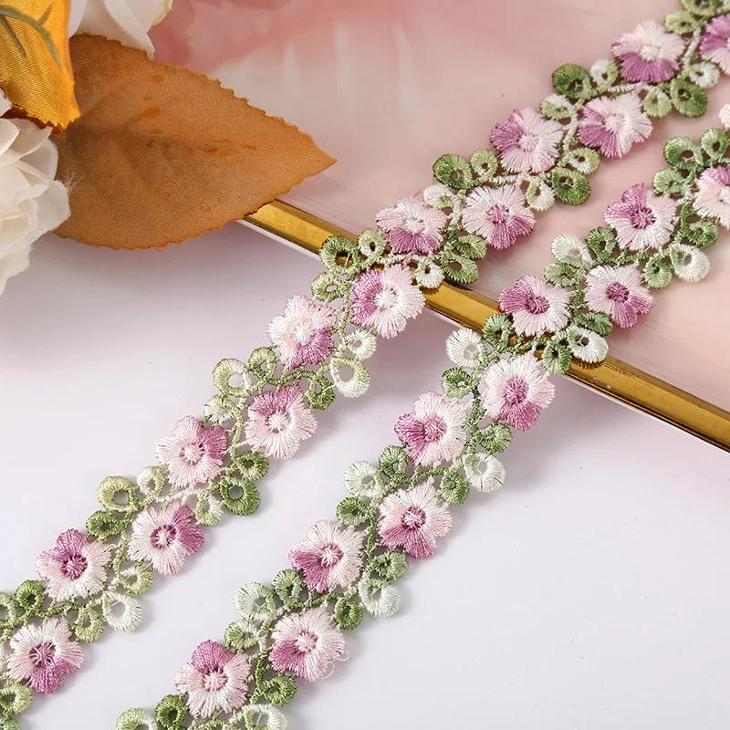 2CM Width Flower Lace Fabric Floral Embroidery Ribbon DIY Sewing Garment Applique Decor Accessories 2cm Lace Trim Crafts