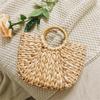 Yogodlns Simple Straw Handbag for Girls Summer Beach Travel Hand Bag Half Moon Hand Woven Rattan Handbags Round Handle Bags