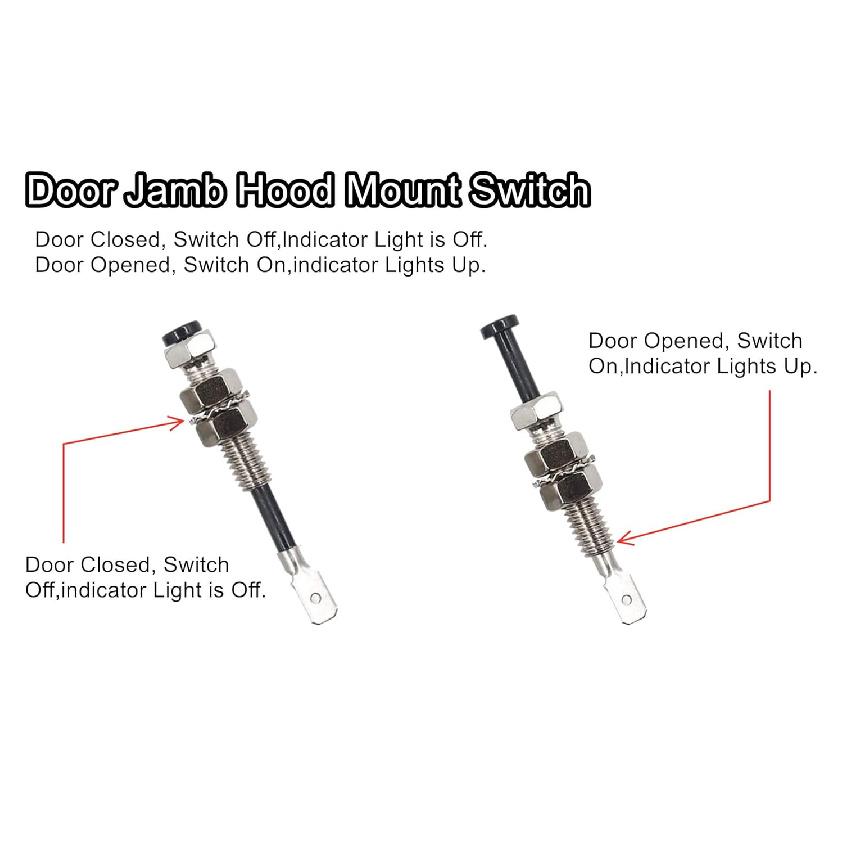 Door Pin Switch Car Auto Trunk Alarm Security Hood On Off Momentary 20A 12Vdc Universal Adjustable Bonnet Light Hood Screw 2PCS