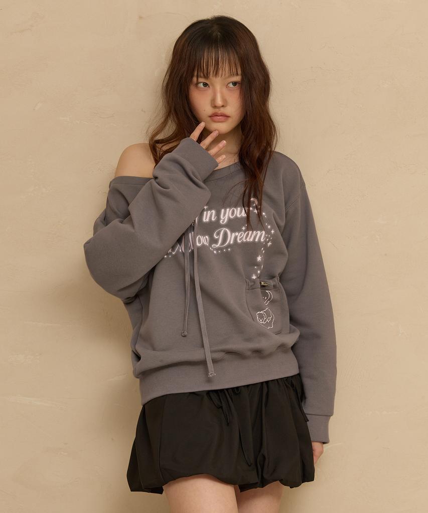 WAIKEI Mellow Dream Off-Shoulder Sweatshirt Charcoal