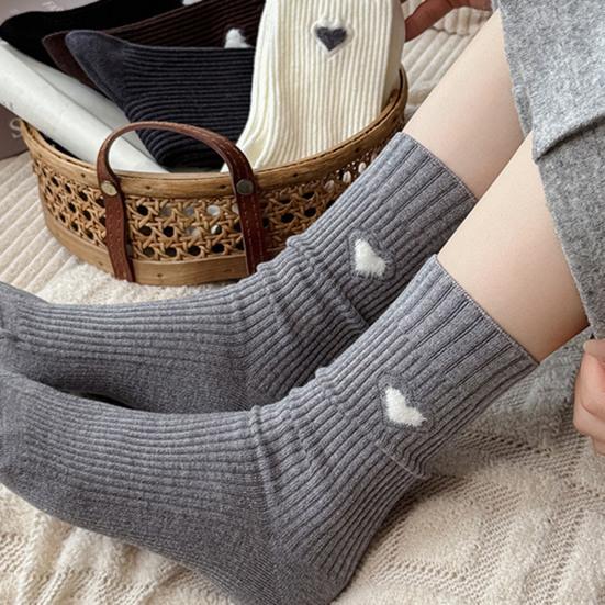 Women's Heart Pattern Mid Calf Crew Socks Ribbed Knit Boot Socks Fall Casual Soft Cozy Socks for Women Girls