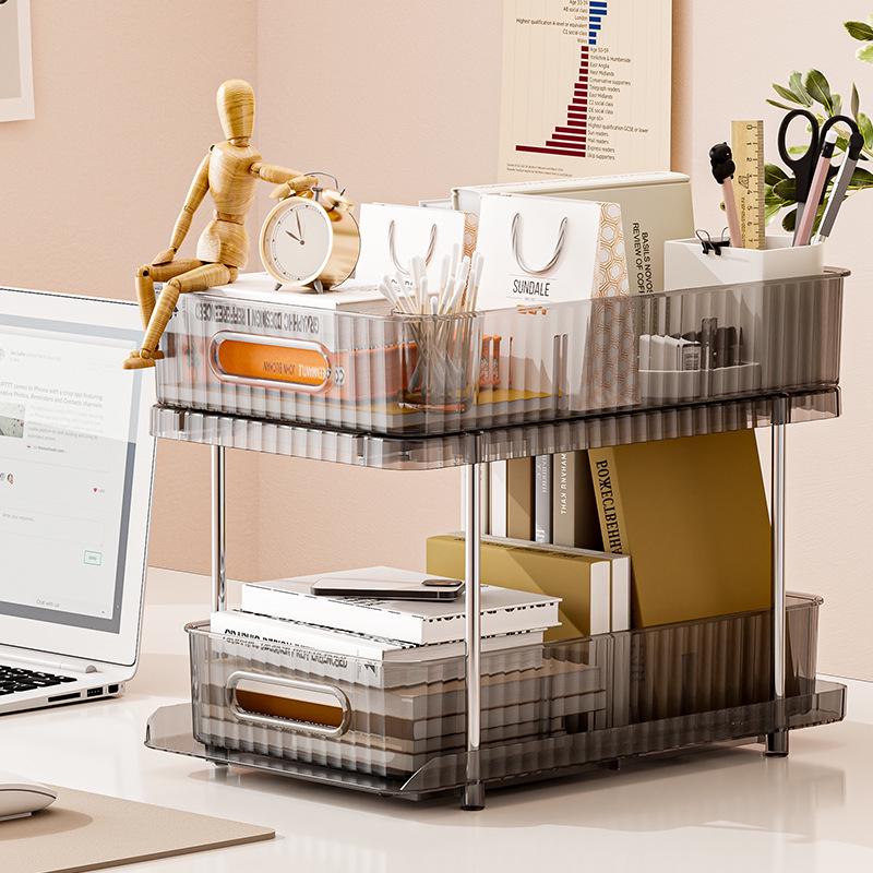 Двухъярусная выдвижная полка для хранения косметики и кухонных принадлежностей с прозрачными ящиками