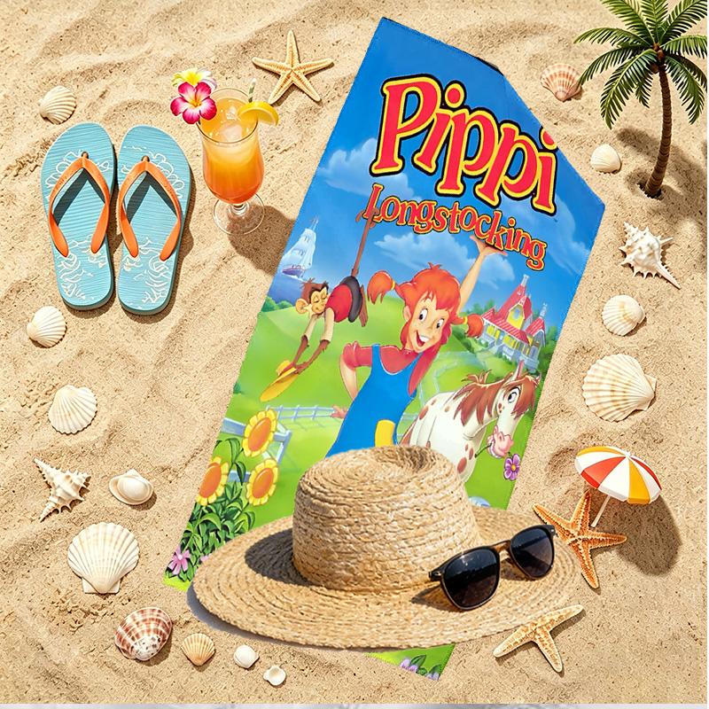 Pippi Longstocking Print Beach Towel, Versatile Lightweight Absorbent Beach Towel for Pool Surf Yoga Bathroom, Perfect Birthday Holiday Gift
