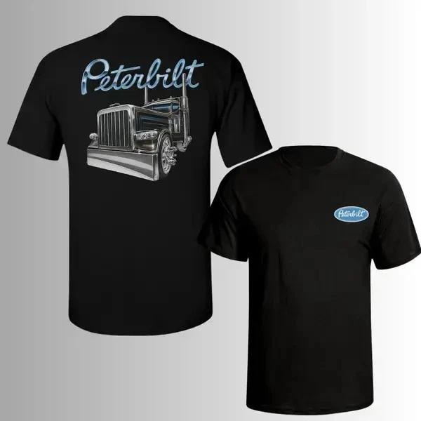 Футболка Peterbilt Хромированный Седельный Тягач – Блестящий Синий и Серебряный Графический Принт Большого Грузовика