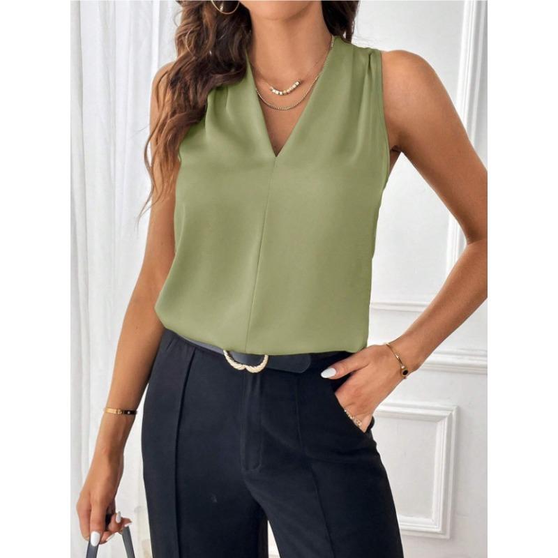 Женская мода новый без рукавов V-образный вырез свободный однотонный жилет топ