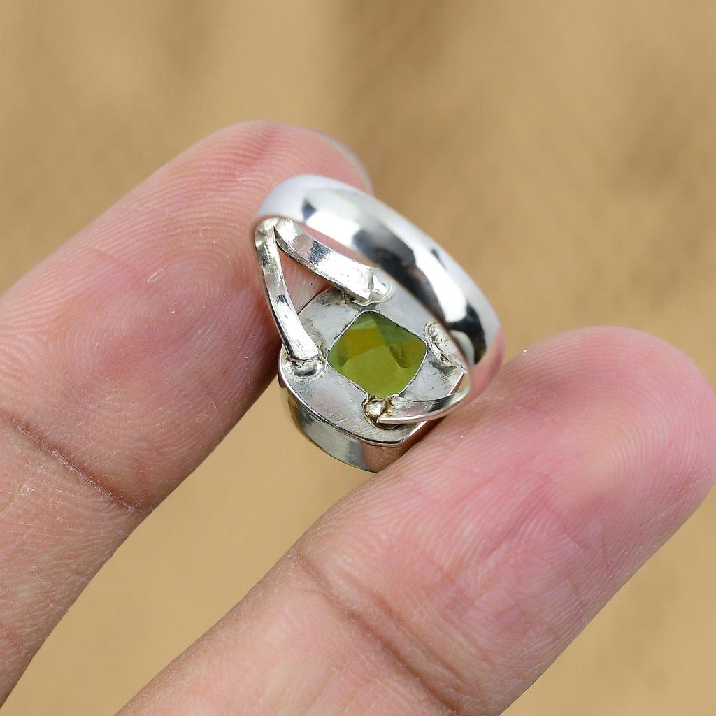 Распродажа ко Дню женщин Натуральный перидот Стерлинговое серебро Мульти камень Новое кольцо Размер 7,75