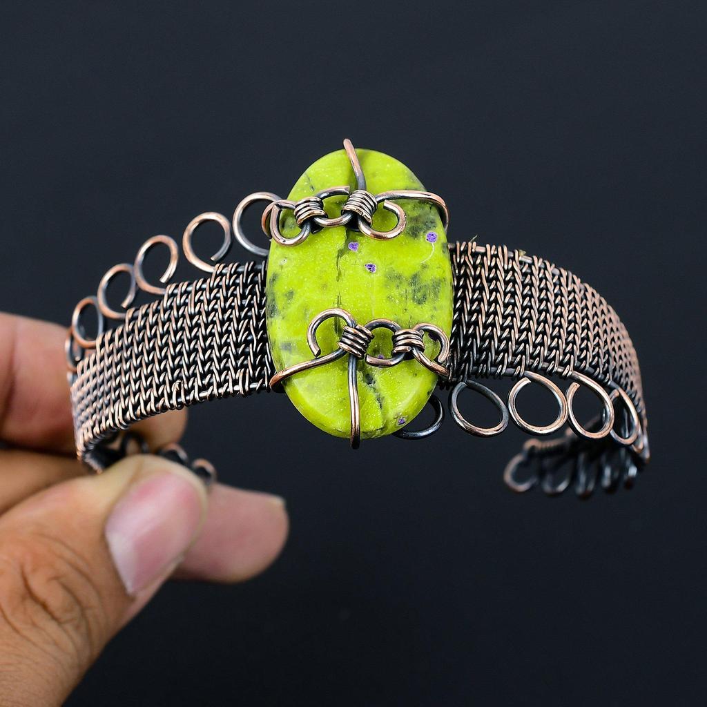 Стихит, драгоценный камень, чистая медная проволока, завернутая в манжеты/браслет ручной работы, ювелирные изделия