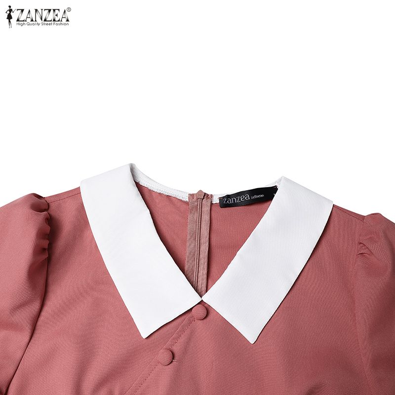 Summer Splice Zanzea Collar Women Casual Short Sleeve Dress
