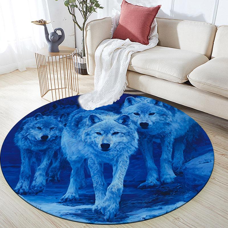 Wolf Pack pattern round rug,Carpet Rug for Living Room Bedroom Playroom ,Non-slip Floor Mat,Holiday Gifts and Birthday Gifts.