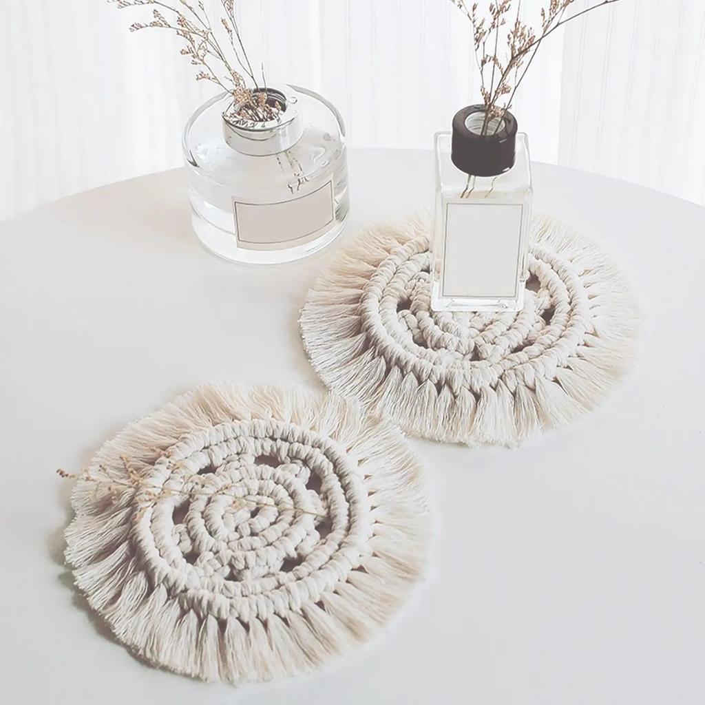 1 шт./2 шт. - Круглая плетеная подставка с кисточкой, Плейсмат ручной работы, Подставка под чашку, Нескользящий коврик для чашки, Кофейная подкладка, Декор стола для использования в ресторане
