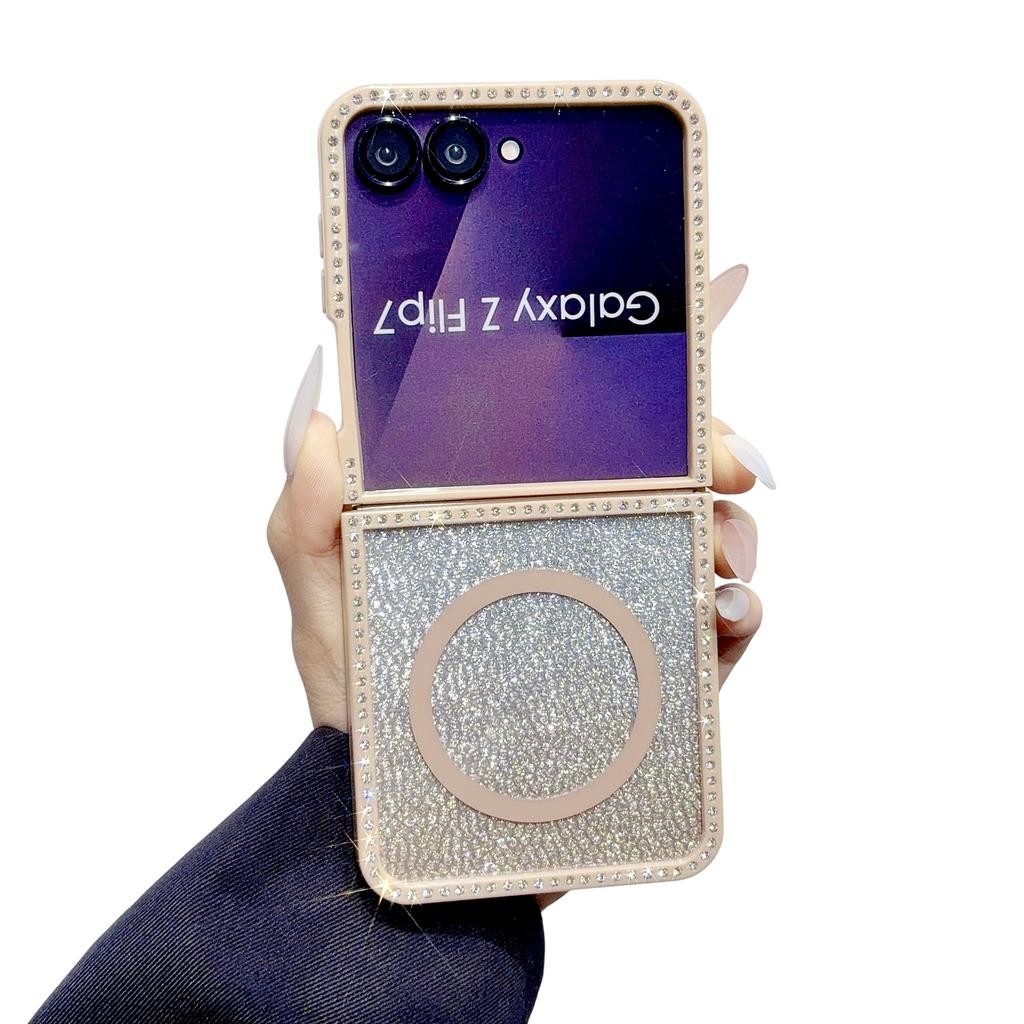 Модный чехол для телефона Samsung Z Flip 7 EF 6 5 4 3 с магнитом, инкрустацией бриллиантами и блестками, с кристальным ремешком, противоударный, портативная крышка