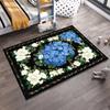 Floral Carpet with Blue Hydrangeas and White Roses on Black Background Suitable for use as an anti-slip for living room bedroom sofas