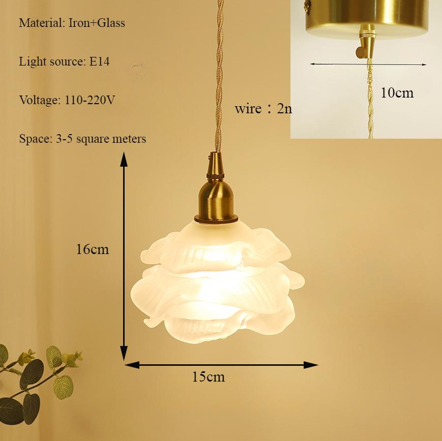 Ретро Роскошный Подвесной Светильник Из Розового Стекла Полностью Медный Фон Гостиной Спальни Кабинета Люстры Столовой Бара Светодиодные Огни