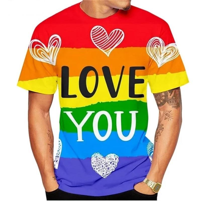 T-shirt 3D Printed Rainbow Gradient Love Pattern Summer Men Women Children Fashion Casual Oversized Crew Neck T-shirt Family Top