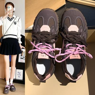2024 Осень Новые Повседневные Спортивные Туфли Женская Мода Круглый Носок На Шнуровке Комбинированные Мягкая Подошва Противоскользящие Износостойкие Однотонные Туфли