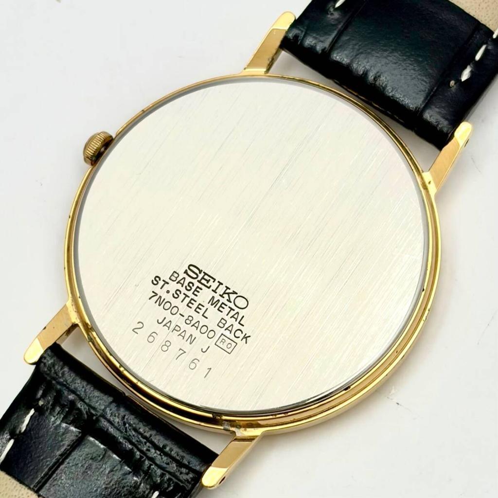 Часы SEIKO с гильошированным циферблатом, новый ремешок [Новая батарейка], мужские, золотистые, 7N00-8A00 268761