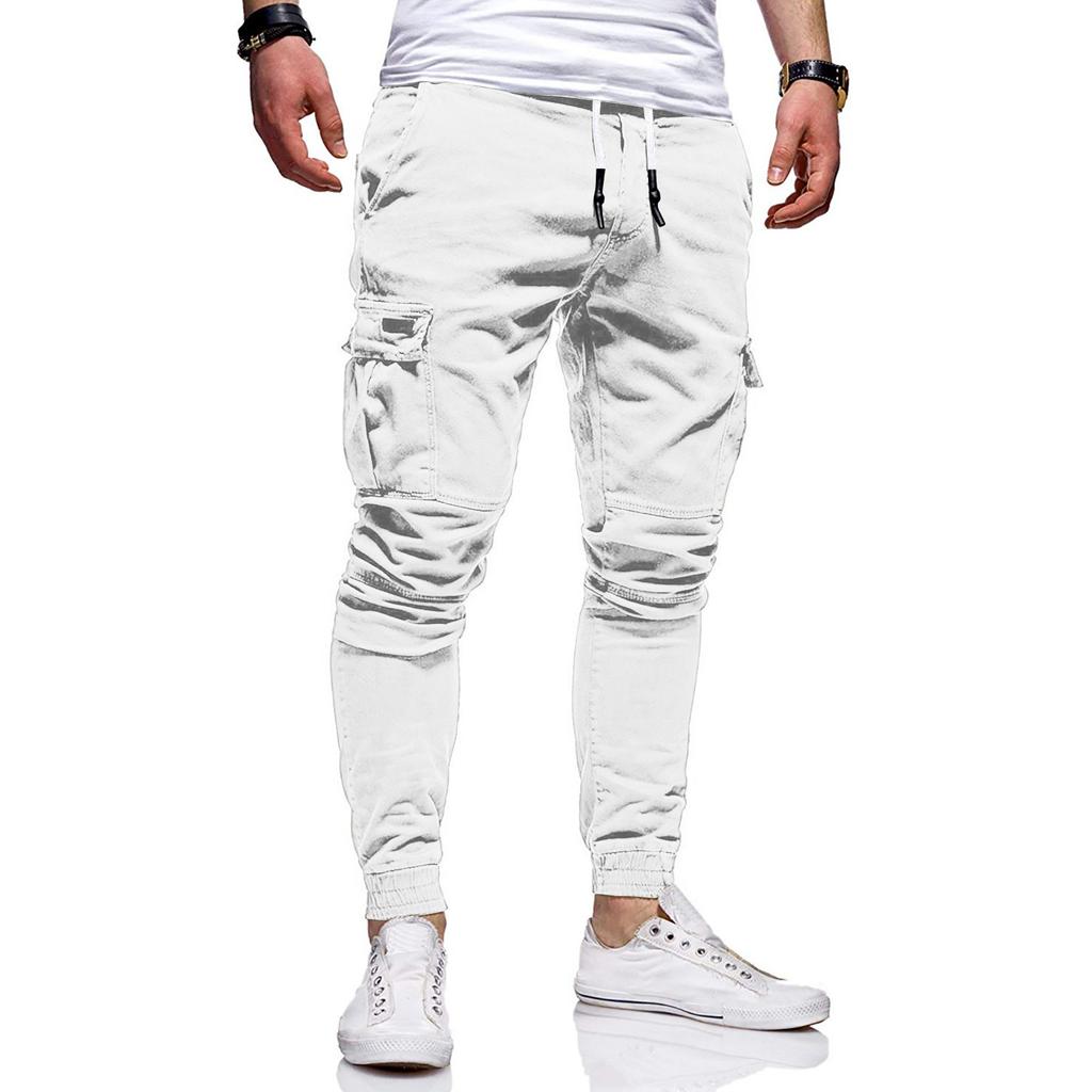 Мужские свободные повседневные рабочие брюки с несколькими карманами, молодежные брюки на резинке и шнурке