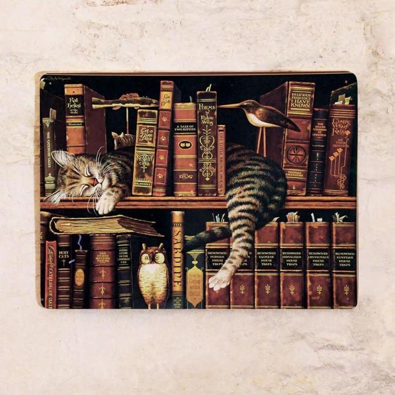 Cats In a Shop Metal Wall Art 20x30cm, Vintage Retro Decor Plaque