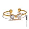Delicate Shiny Cubic Zirconia Bowknot Bow Open Finger Ring 2024 Stainless Steel Sweet Daily Trendy Jewelry Accessories