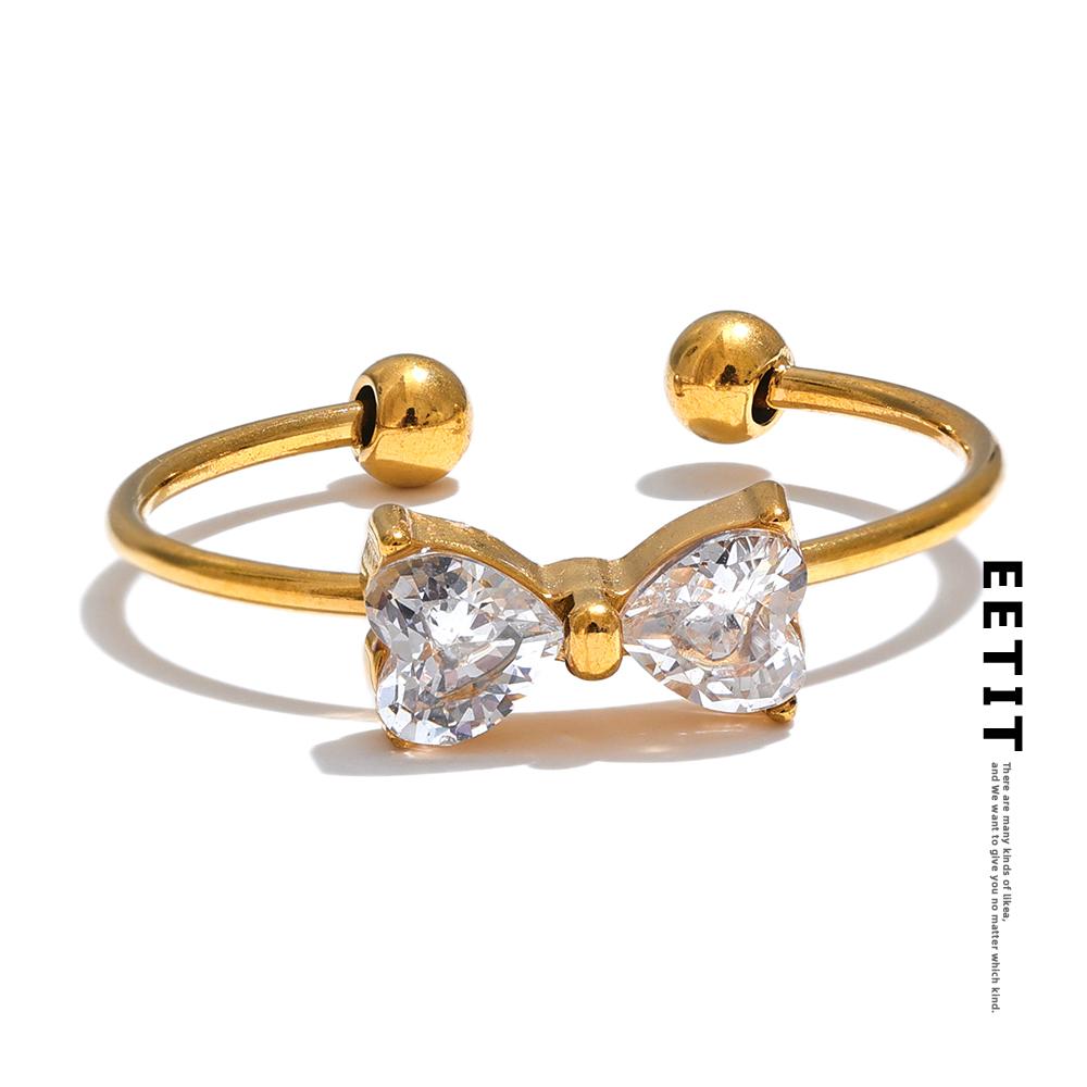 Eetit Изящное блестящее кубическое циркониевое кольцо-бантик с открытым пальцем 2024 года из нержавеющей стали, милые повседневные модные ювелирные аксессуары