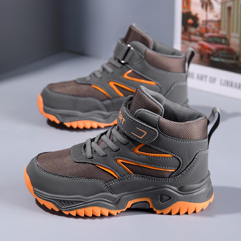 Boys' hiking shoes, made of Oxford fabric, with Velcro fastening, multi-functional, anti-slip, mid-cut casual sports shoes suita