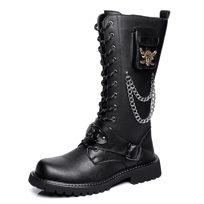 Fashion Fashion Men's High Motorcycle Boots Gothic Punk Genuine Leather Boots Comfy Flat Designer Casual Leather Outdoor Tooling Boot